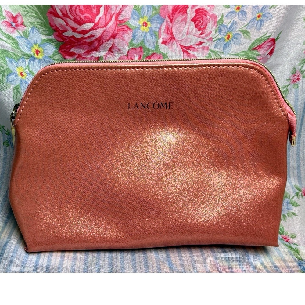 Lancôme Pink Shimmer Makeup Cosmetic Zipper Bag Travel Pouch 6x10"
